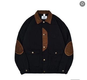 Corduroy Stitching Denim Baggy Coat