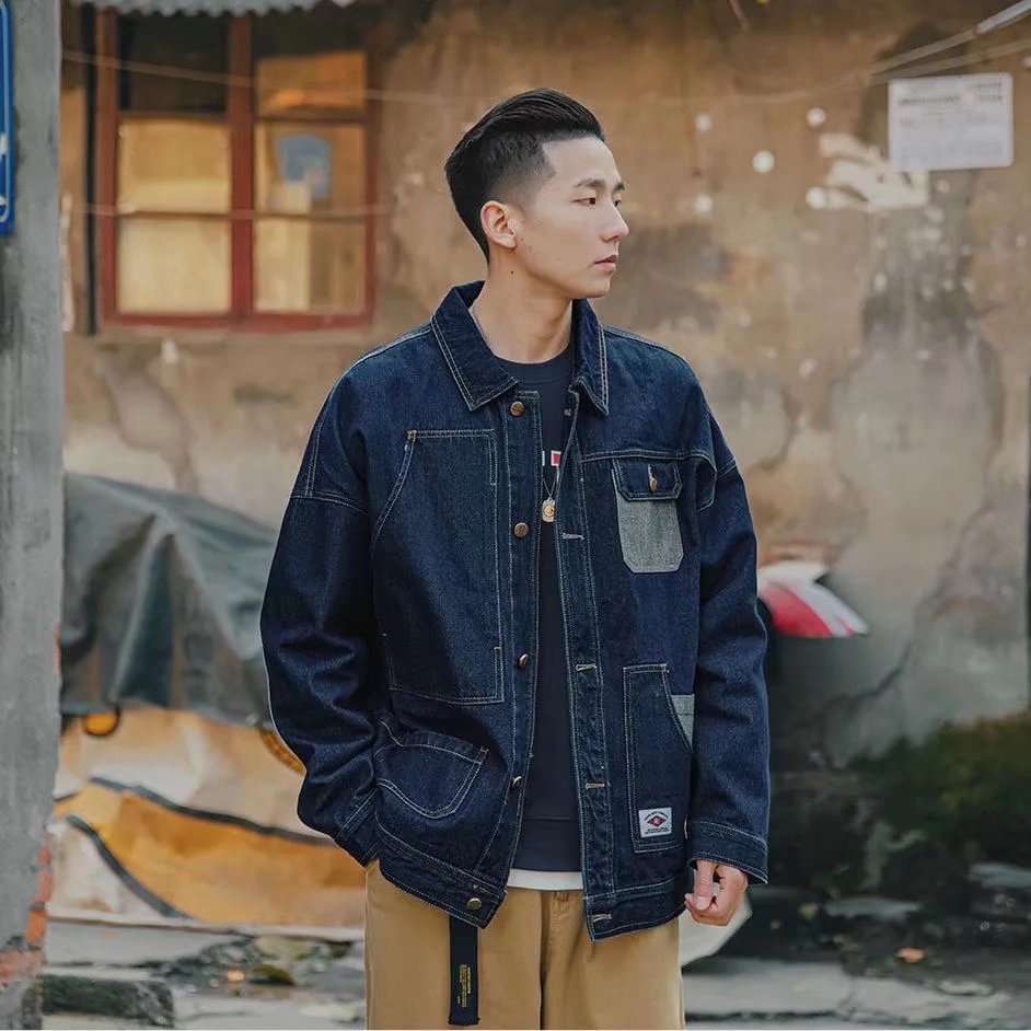 Corduroy Stitching Denim Baggy Coat