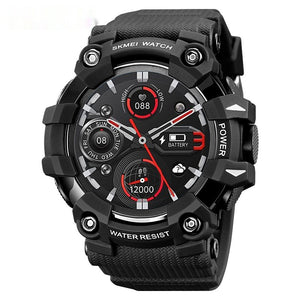Black Skmei watch with digital display on a white background