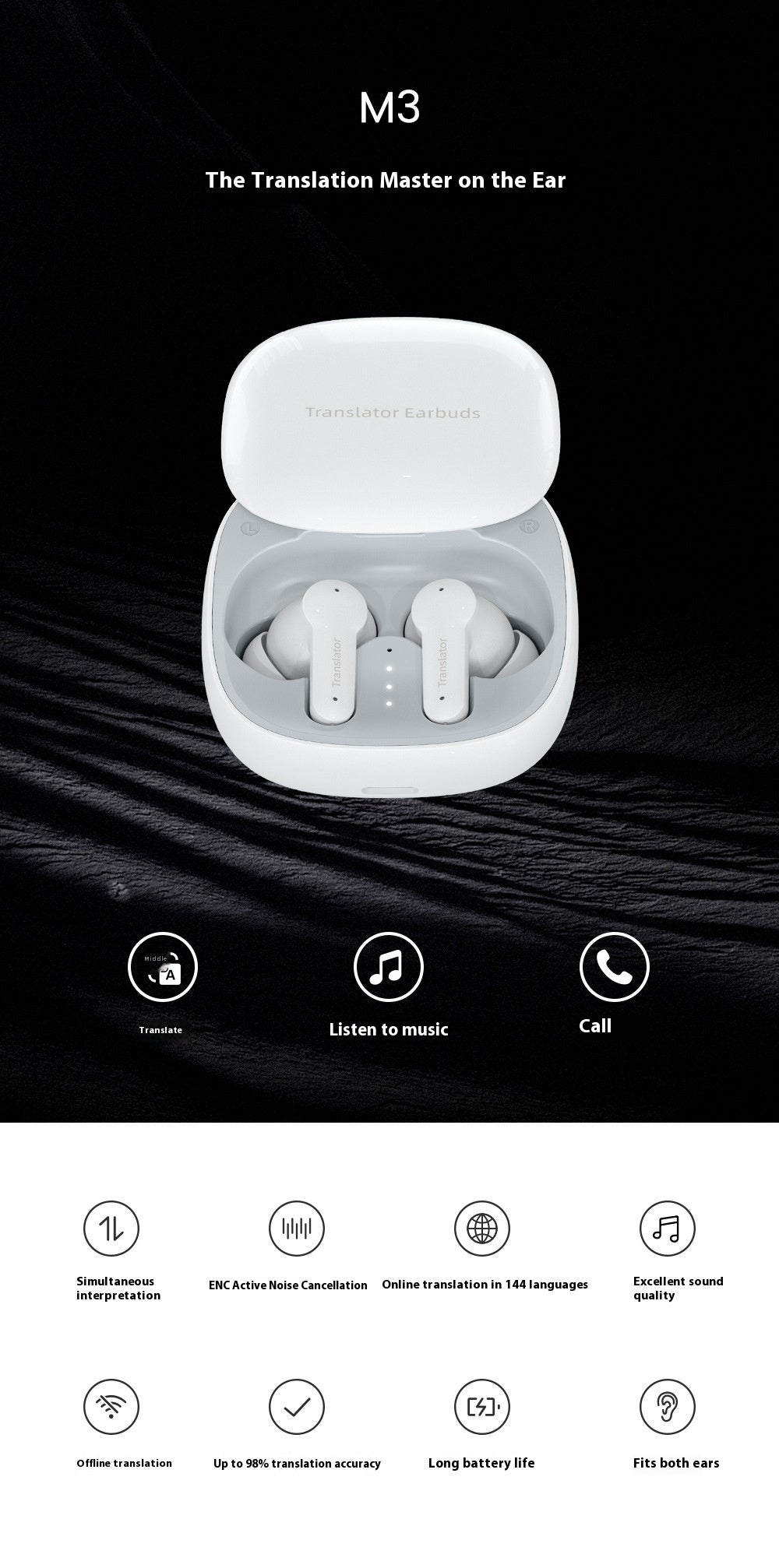 Translation Headphones Supports 144 Languages