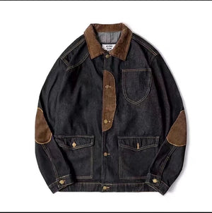 Corduroy Stitching Denim Baggy Coat