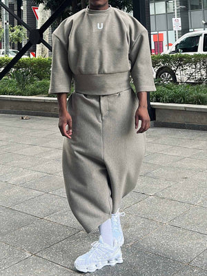 Casual Men's Ash - Grey Baggy Top And Harem - Style Pants Set