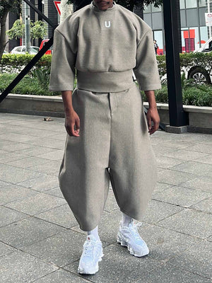 Casual Men's Ash - Grey Baggy Top And Harem - Style Pants Set
